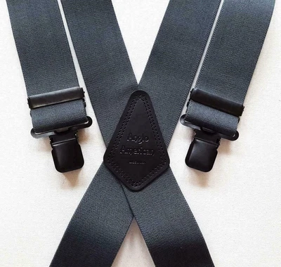 £14.99 • Buy Mens Grey Braces Heavy Duty 1.5  Or 2  Dinner Suit Work Trousers Black Clips