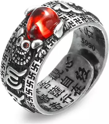 Pixiu Natural Red Garnet Stone RingVintage Domineering Men Ring National Style • $15.90