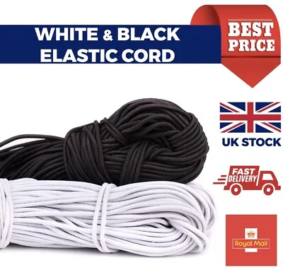 Round Elastic Cord Black / White Hat Face Masks Beading Crafts 1.5mm / 3mm • £49.99