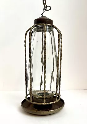 Vintage KR Hanging Bird Seed Feeder Glass Plastic Round Oval Lantern Cage • $15
