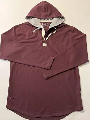 BYLT Drop Cut Long Sleeve Hooded Henley Lux Men's XL Maroon Sweatshirt • $27.99
