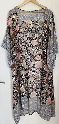 BOHO AUSTRALIA Black And Blue Floral Bohemian Kimono Over-jacket Size M/L • $35