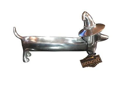 Dachshund Weiner Dog Halloween Cast Aluminum Candy Dish Bowl Broomstick Blvd 16  • $65