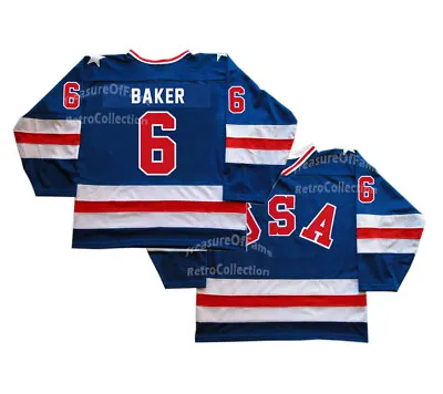 Retro Movie 1980 Miracle On Ice Bill Baker #6 USA Hockey Jersey Sewn Custom Name • $49.90