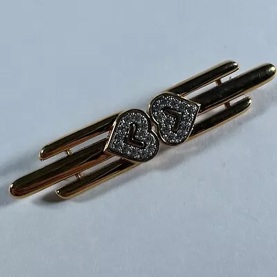 Vintage Monet Signed Clear Pave Double Hearts Rhinestones Bar Brooch Pin • $8