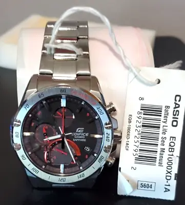 Casio Men's Edifice Watch Black Dial Silver Bracelet Chronograph EQB1000XD-1A W2 • $199.99