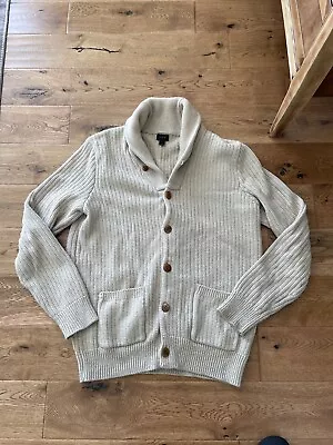 J Crew Fisherman Cableknit Cardigan Sweater Mens Medium Beige Cozy  Ribbed • $49.99