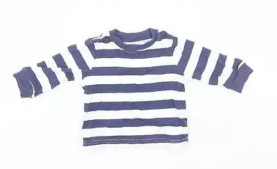 George Baby Blue Striped Cotton Basic Polo Size 0-3 Months Round Neck • £3