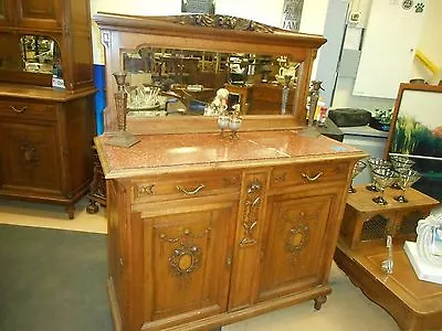 Antique American Quartersawn Tiger? Oak Marble Top Sideboard With Mirror • $1759.99