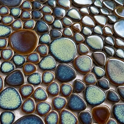 Porcelain Pebble Tile Aqua Mix Brown Glazed Ceramic Mosaic Floor And Wall Tiles • $23.99