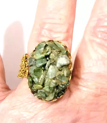Vintage Green Agate Ring Oval Stretch Band Sustainable Jewelry • $24.99