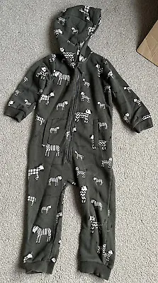 H&M 18-24 Months Zebra All In One Cosy Bedtime Overall Black Anima Print • £2