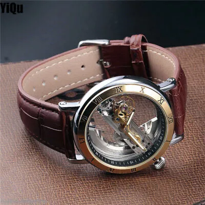 £43.73 • Buy Luxury Men's Skeleton Bridge Leather Steampunk Automatic Mechanical Wrist Watch