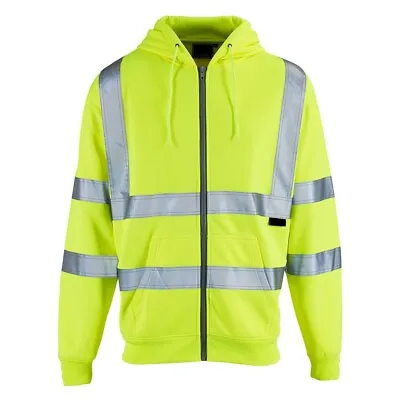 £11.99 • Buy *PREMIUM* Hi Viz Vis Hoodie Work Wear Safety Hooded Security Reflective Zipper 