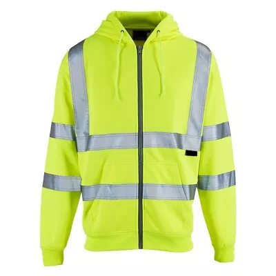 *PREMIUM* Hi Viz Vis Hoodie Work Wear Safety Hooded Security Reflective Zipper  • £11.99