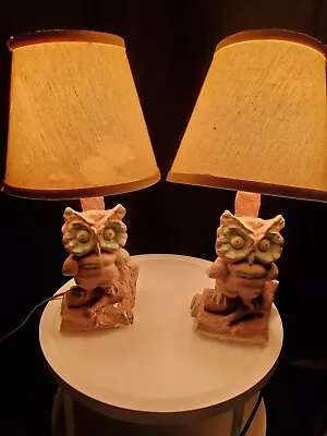 Pair Of Vintage Chalkware Owl Table Lamps • $34