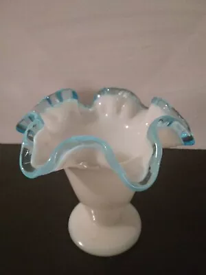 Vintage Fenton Blue Milk Glass 4  Ruffle Vase • $21.74