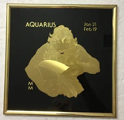 Vintage Retro Aquarius Zodiac Dufex Foil Art Framed Print Kafka Industries 1985 • $39.99