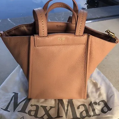 MAX MARA BAG Sophie Pebbled Leather Reversible Tote In Camel Peach Colour • £385