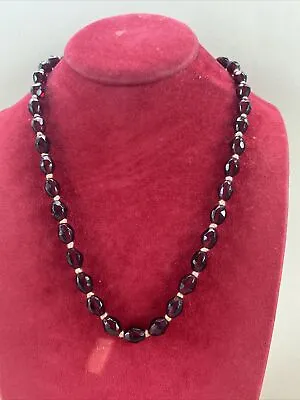 Antique Victorian Bohemian Garnet Faceted Bead Necklace • $55