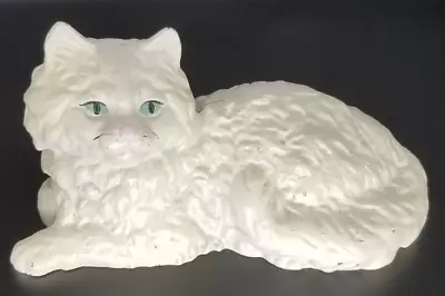 Vintage Hubley Style Cast Iron White Persian Cat Doorstop 10.5  X 5.75  Tall • $44