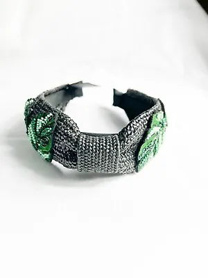 L. Erickson Riviera Leaf Straw Black Green Headband. $96 • $39.99