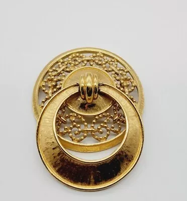 Vintage Monet Brooch Doorknocker Ornate  Gold Tone Jewelry Pin • $18.90