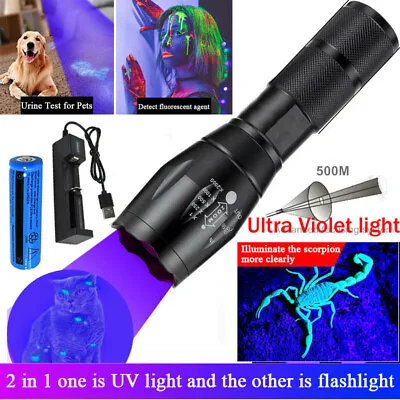 £9.78 • Buy 990000LM LED Tactical Torch UV Light Ultra Violet Torch Blacklight + Battery Set