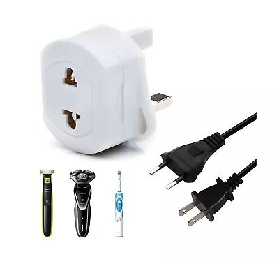 New 2 Pin To UK Plug Shaver Adapter 1A Fused For Electric Shaving Toothbrush-WHT • £10.49