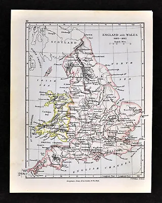 1892 Map England Wales London Oxford Durham York Cardiff Cornwall - Original • $9.99