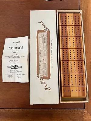 Vintage  W. C. Horn Cribbage Board With Box Instructions Pegs • $15