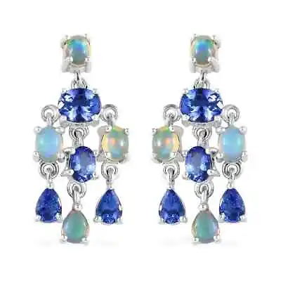 AAA Tanzanite & Premium Ethiopian Welo Opal Chandelier Earrings In Plat.over S.S • £154.41