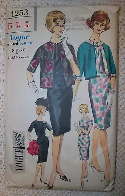 Vintage 60s Special Design Vogue Sewing Pattern 4253 Wiggle Dress Jacket 14 • $9.50