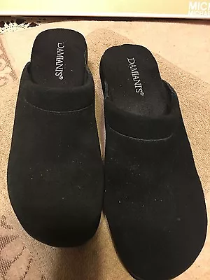 Rare Damiani's Blk Suede Leather Comfort Clogs Faux Trim Sz 7  • $30.99