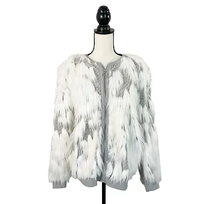 Zara Womens Faux Fur Bomber Jacket White Blogger Fave Fuzzy Glam Modern Medium • $23.95