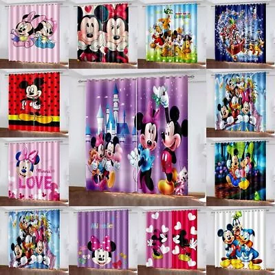 Mickey Minnie Mouse Made Pair Thick Thermal Blackout Curtains Ring Top Eyelet UK • £20.39