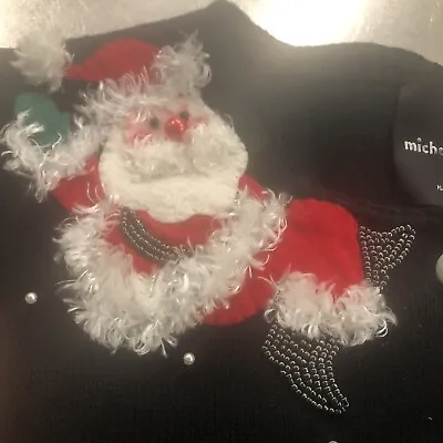 147. Michael Simon Collectible Black 3D Fluffy Santa Beaded Sweater L • $89