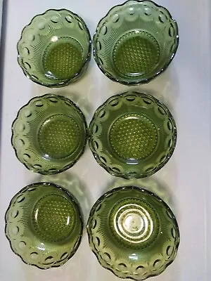Vintage Glass Dessert Bowls. Avocado Green. 6 Pcs. GUC • $15