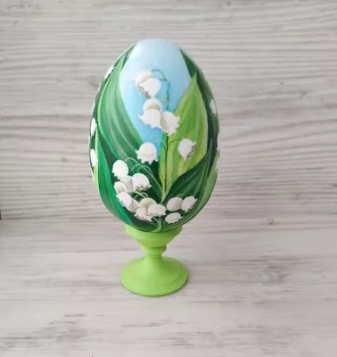 Lily Of The Valley Hand-painted Wooden Eggs On Stand Easter Decorations • $28