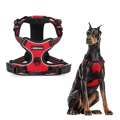 Rabbitgoo Dog Harness No-Pull Adjustable Reflective Breathable Mesh Vest Red • £21.99