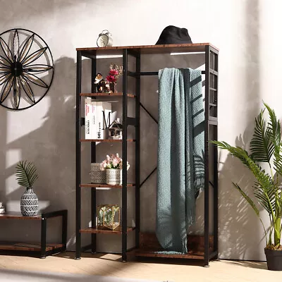 Bedroom Open Wardrobe Industrial Clothes Hanging Rail Storage Shelves Organizer • £79.95