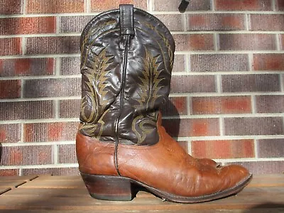 VINTAGE Tony Lama Cowboy Boots Men 12 B Narrow Brown Leather USA Western Pull On • $125