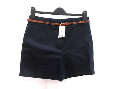 BNWT  Next Navy Tailored Shorts With Belt Size 10 Petite • £7.60