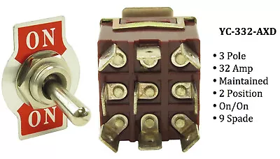 Toggle Switch -YC-332-AXD -Spade -3-Pole -Maintained -2 Position -32A • $2.99