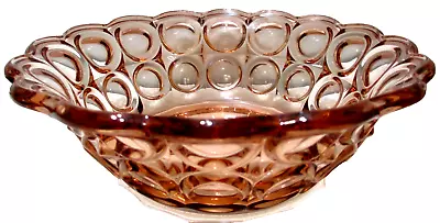 Vintage LE Smith Glass Serving Bowl Dish 1000 Thousand Eyes Peach Pink 9 1/4  D • $27.89