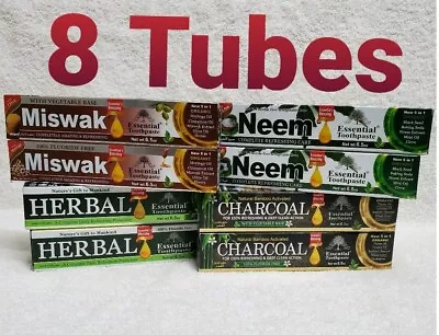 8 Tubes MIX   NEEM MISWAK HERBAL CHARCOAL  By Essential Palace 5 IN 1 Toothpaste • $31.30