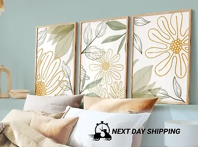 3 Piece Framed Canvas Wall Art Decor Modern Flower Succulen Print Set • $215
