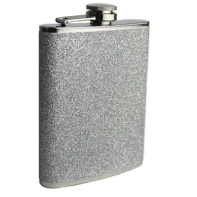 8oz Hip Flask Stainless Steel Silver Glitter Design Hip Flask Best Quality Flask • £5.99