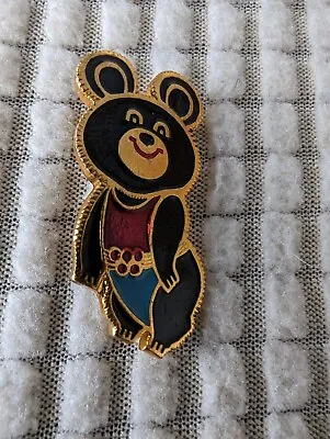 1980 Moscow Russia Summer Olympic Games Mascot Misha Bear Enamel Lapel Pin VTG • $15