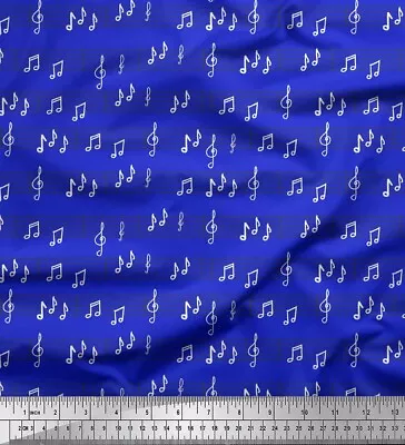 Soimoi Blue Velvet Fabric Notes Musical Instrument Print Fabric-JoR • $9